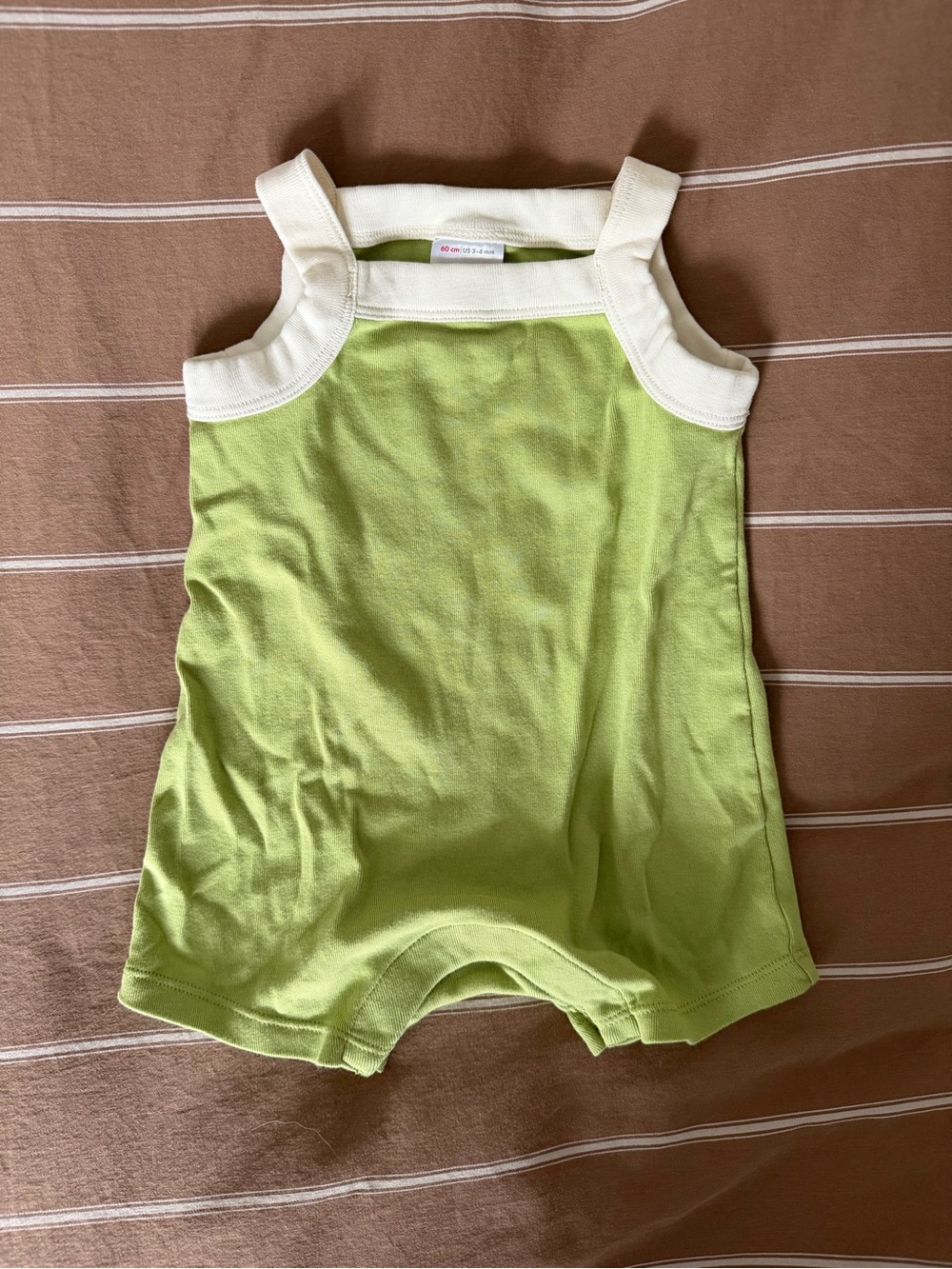 Hanna Andersson Baby Green Romper with Cream Trim